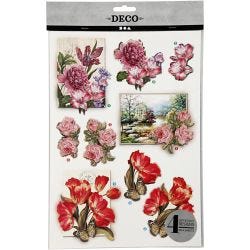 3D vellen, bloemen en vlinders, vel 21x30 cm, 4 vel/ 1 doos