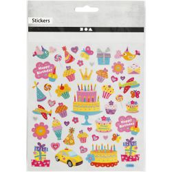 Stickers, verjaardag, vel 15x16,5 cm, 1 vel