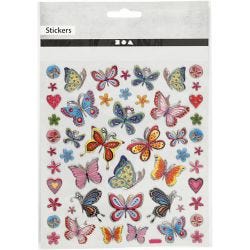 Stickers, bloemen en vlinders, vel 15x16,5 cm, 1 vel