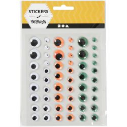 Wiebelogen, zelfklevend, d 6+8+10+12+15 mm, groen, oranje, wit, 54 stuk, 1 vel