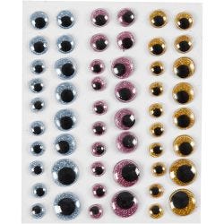Wiebelogen, d 8+10+12+15 mm, lichtblauw, goud, lichtrood, 54 stuk/ 1 vel
