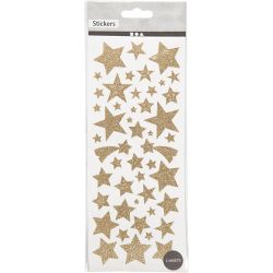 Glitterstickers, sterren, vel 10x24 cm, goud, 2 vel/ 1 doos