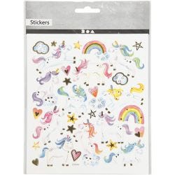 Stickers, eenhoorn, vel 15x16,5 cm, 1 vel