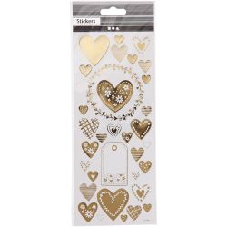 Stickers, harten, vel 10x24 cm, goud, 1 vel