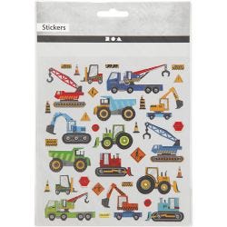 Stickers, bouwplaats voertuigen, vel 15x16,5 cm, 1 vel