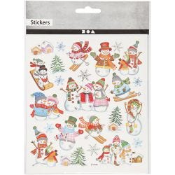 Stickers, skieende sneeuwpoppen, vel 15x16,5 cm, 1 vel