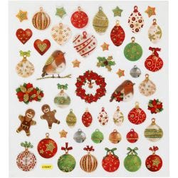 Stickers, kerstballen, vel 15x16,5 cm, 1 vel