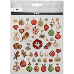 Stickers, kerstballen, vel 15x16,5 cm, 1 vel