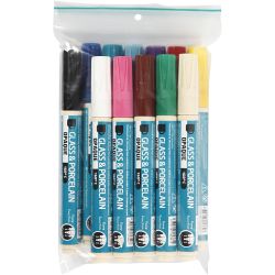 Glas- en porseleinstift, lijndikte 2-4 mm, dekkend, diverse kleuren, 12 stuk/ 1 doos