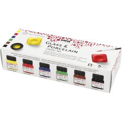 Glas- en Porseleinverf, diverse kleuren, 6x20 ml/ 1 doos
