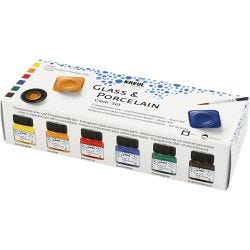 Glas- en Porseleinverf, diverse kleuren, 6x20 ml/ 1 doos