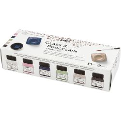 Glas- en Porseleinverf, diverse kleuren, 6x20 ml/ 1 doos
