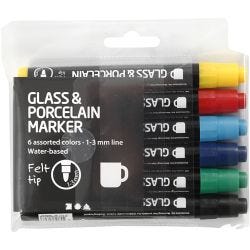 Glas- en Porseleinstiften, lijndikte 1-3 mm, semi-dekkend, 6 stuk/ 1 doos