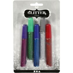 Glitter Glue, assorted colours, 5x10 ml/ 1 pack