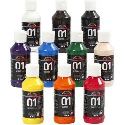 Acrylverf Glossy, diverse kleuren, 10x100 ml/ 1 doos