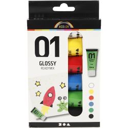 Acrylverf Glossy, standaardkleuren, 6x20 ml/ 1 doos
