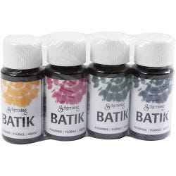 Batikverf, marineblauw, groen, roze, oranje geel, 4x50 ml/ 1 doos