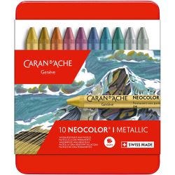 CARAN D’ACHE Neocolor I, L: 10 cm, dikte 8,5 mm, metallic kleuren, 10 stuk/ 1 doos