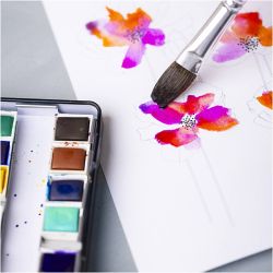Art Aquarelverf, ½-pan, Bloemen en landschappen, afm 10x15x20 mm, diverse kleuren, 12 kleur/ 1 stuk