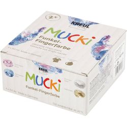Mucki Vingerverf, metallic blauw, goud metallic, metallic roze, zilver metallic, 4x150 ml/ 1 doos