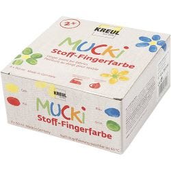 Muck Vingerverf, blauw, groen, rood, geel, 4x150 ml/ 1 doos