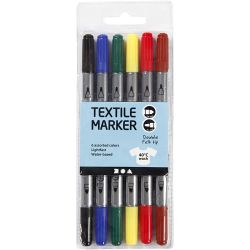 Textielstiften, lijndikte 2,3+3,6 mm, standaardkleuren, 6 stuk/ 1 doos