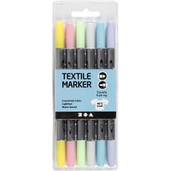 Textielstiften, lijndikte 2,3+3,6 mm, pastelkleuren, 6 stuk/ 1 doos