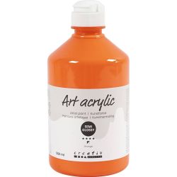 Acryl Verf, semi-glanzend, semi-transparant, oranje, 500 ml/ 1 fles