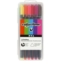 Colortime fineliners, lijndikte 0,6-0,7 mm, diverse kleuren, 12 stuk/ 1 doos
