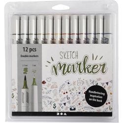Tekenstiften, lijndikte 1+2-5 mm, pastelkleuren, 12 stuk/ 1 doos