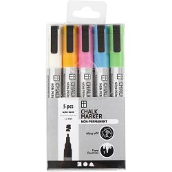 Krijtstiften, lijndikte 1,2-3 mm, sterke kleuren, 5 stuk/ 1 doos