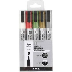 Krijtstiften, lijndikte 1,2-3 mm, metallic kleuren, 5 stuk/ 1 doos
