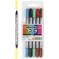 Colortime Dubbelstift, lijndikte 2,3+3,6 mm, standaardkleuren, 6 stuk/ 1 doos