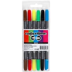 Colortime Dubbelstift, lijndikte 2,3+3,6 mm, standaardkleuren, 6 stuk/ 1 doos
