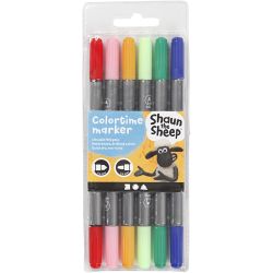 Dubbelstiften, lijndikte 2,3+3,6 mm, diverse kleuren, 6 stuk/ 1 doos