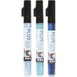 Plus Color Marker, L: 14,5 cm, lijndikte 1-2 mm, hemelsblauw, marineblauw, turquoise, 5,5 ml, 3 stuk/ 1 doos