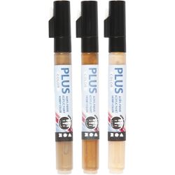 Plus Color Marker, L: 14,5 cm, lijndikte 1-2 mm, licht beige, goud, raw sienna, 5,5 ml, 3 stuk/ 1 doos