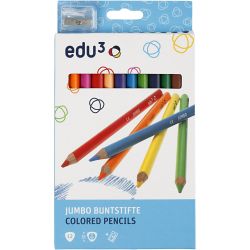 Edu Jumbo Kleurpotloden, dikte 10 mm, vulling 5 mm, diverse kleuren, 12 stuk/ 1 doos