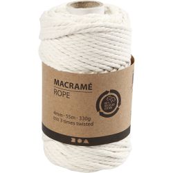 Macramé koord, L: 55 M, d 4 mm, off-white, 330 gr/ 1 rol