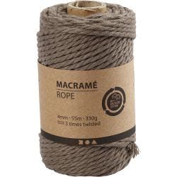 Macramé koord, L: 55 M, d 4 mm, lichtbruin, 330 gr/ 1 rol