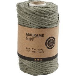 Macramé koord, L: 55 M, d 4 mm, mosgroen, 330 gr/ 1 rol