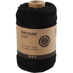Macramé koord, L: 55 M, d 4 mm, zwart, 330 gr/ 1 rol