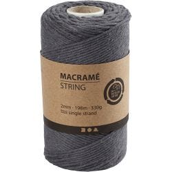 Macramé Koord, L: 198 M, d 2 mm, grijs, 330 gr/ 1 rol