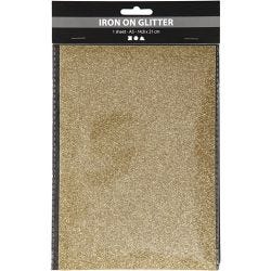 Opstrijkfolie, A5, vel 148x210 mm, glitter, goud, 1 vel