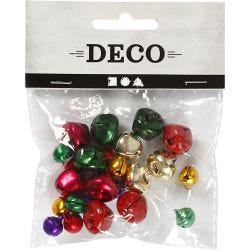 Belletjes, d 10+14 mm, metallic kleuren, 24 div/ 1 doos