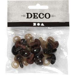 Teddybeer ogen & neuzen, d 10+12,5+15 mm, afm 15+25 mm, 12 div/ 1 doos
