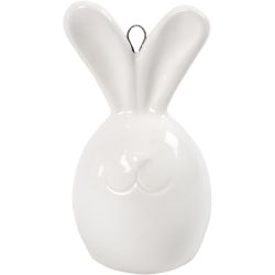 Konijn, H: 6,7 cm, d 3,6 cm, wit, 3 stuk/ 1 doos
