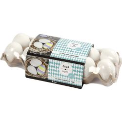 Eieren, H: 6 cm, wit, 12 stuk/ 1 doos