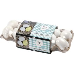 Eieren, patroon, H: 6 cm, wit, 12 stuk/ 1 doos
