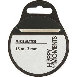 Satijnlint, B: 3 mm, off-white, 15 m/ 1 rol